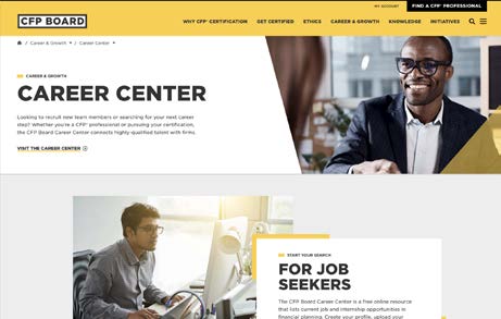 Screenshot of the online career center webpage